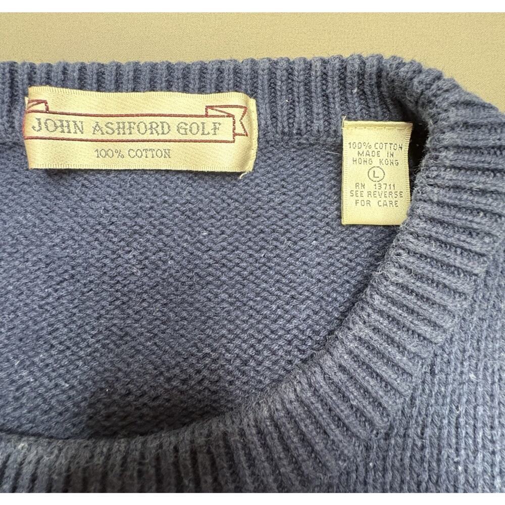 Vintage John Ashford Golf Sweater Mens Large Blue Argyle Embroidered Cotton Knit - Picture 6 of 7